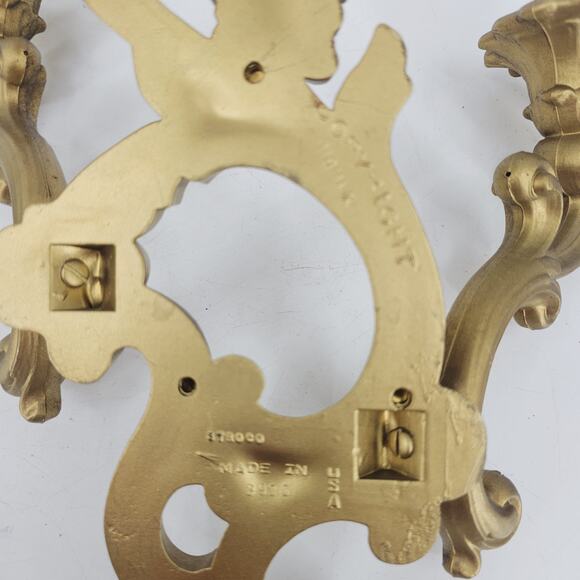 VTG 2 Candle Gold Wall Sconce Candle Holder French Victorian Syroco 17 1/4" 1960 - Picture 6 of 8